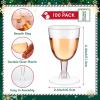 Sliner 100 Pcs Christmas 6 oz Clear Disposable Wine Glasses with Stem Reusable Plastic Wine Cups with 100 Pcs Christmas Wine Glass Drink Markers Static Cling Stickers 100 Styles for Xmas Party Supply
