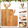 Sliner 4 Pcs Christmas Charcuterie Boards Thick Wooden Cutting Boards with Antler Handle Deer Bread Board Cheese Chopping Board for Kitchen Gift Housewarming Wedding (Large, Small)(Large  Small)