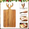 Sliner 4 Pcs Christmas Charcuterie Boards Thick Wooden Cutting Boards with Antler Handle Deer Bread Board Cheese Chopping Board for Kitchen Gift Housewarming Wedding (Large, Small)(Large)
